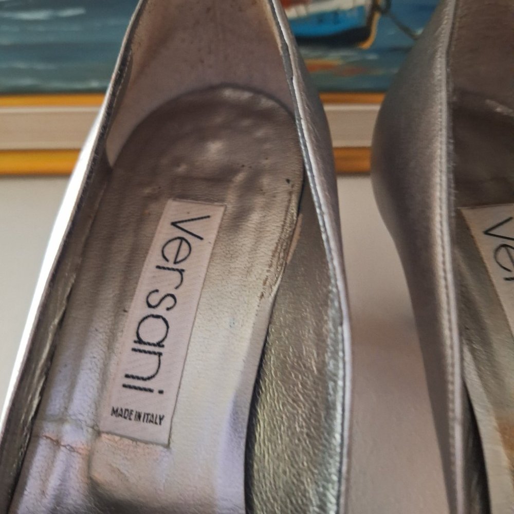 Versani Heels Silver with Mesh Peep Toe Vintage Size 9, Made in Italy - Picture 9 of 14